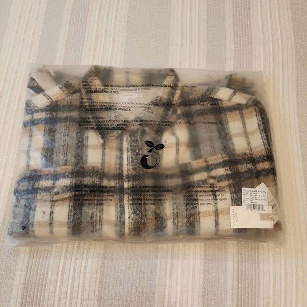 Good American Oversized Plaid Shacket in Neutral size 5/6- US size XXL/XXXL - Picture 6 of 16